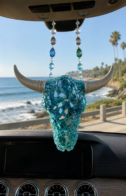 Aqua Glass Cow Skull