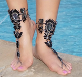 Raven Black Jeweled Barefoot Sandals