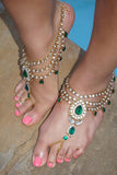 Emerald Green Jeweled Barefoot Sandals