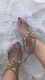 Gaia Gold Jeweled Barefoot Beach Sandals